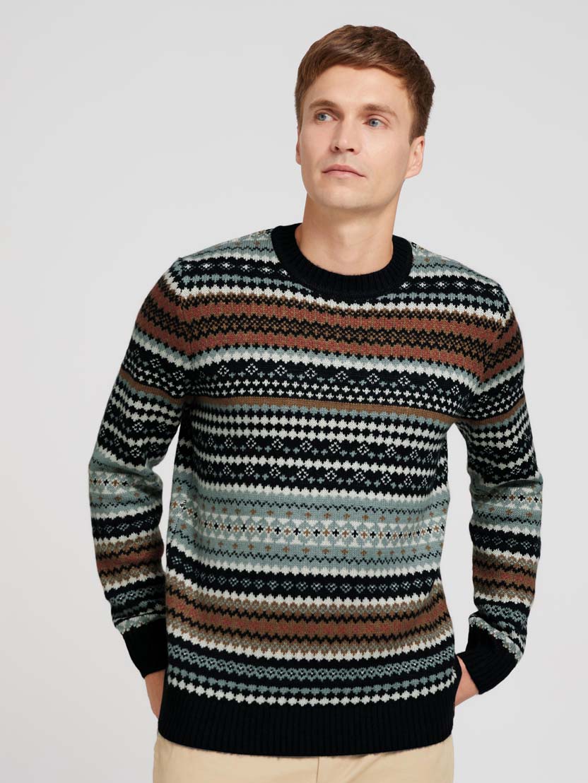  Pleteni božićni pulover s okruglim izrezom - Uzorak/višebojna-1028579-28595-14