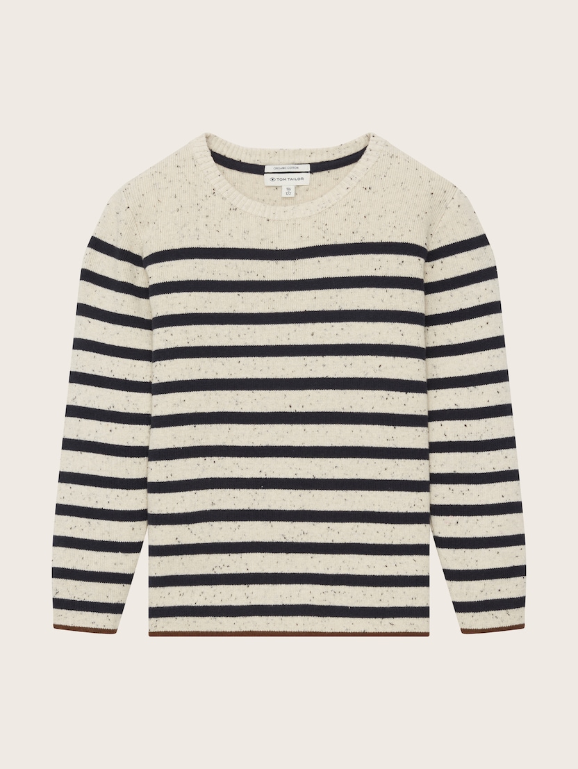 Prugasti pleteni pulover - Bijela_9268799