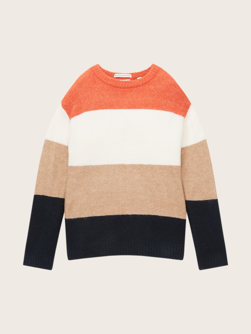 Pleten črtast pulover - Vzorec-večbarvna-1033846-30923
