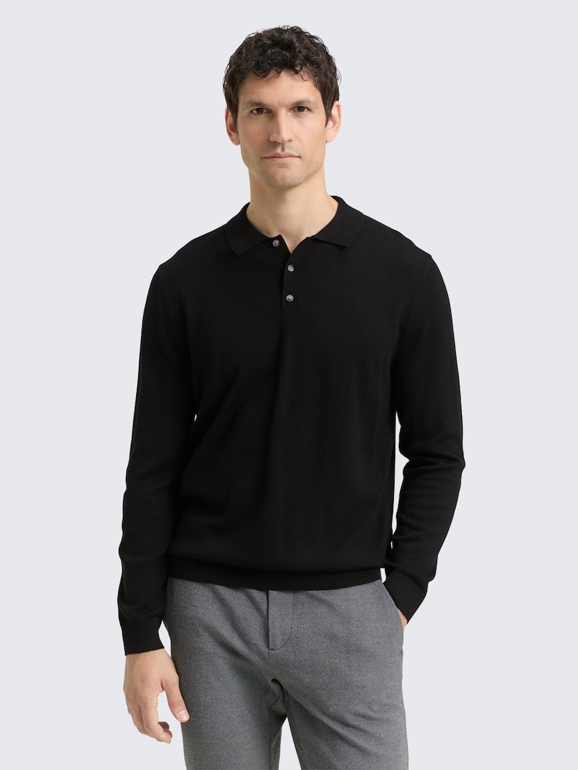 Pulover tricotat tip polo - Negru_9856547