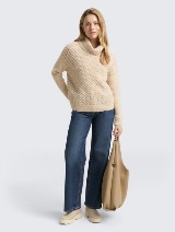 Pulover tricotat cu guler înalt - Bej_9032782