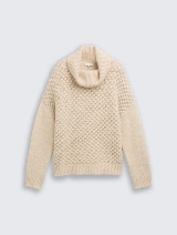 Pulover tricotat cu guler înalt - Bej_9032782