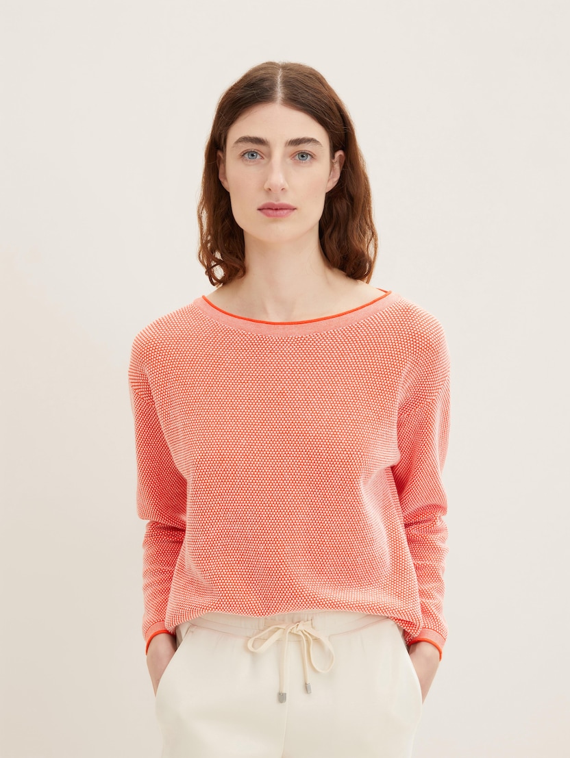 Pleten pulover s teksturo - Rdeča_5824806