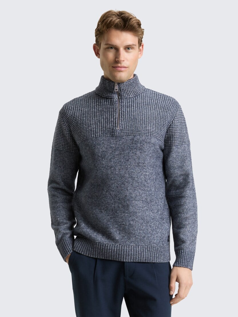 Pulover tricotat tip troyer - Albastru_2893241