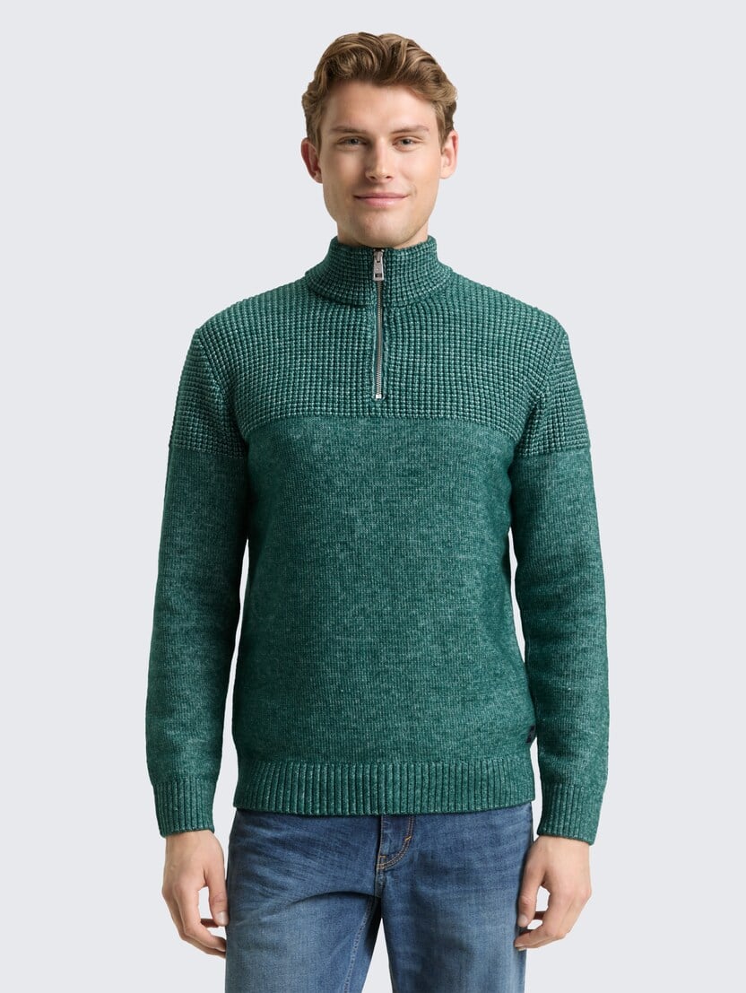 Pulover tricotat tip troyer - Verde_223286