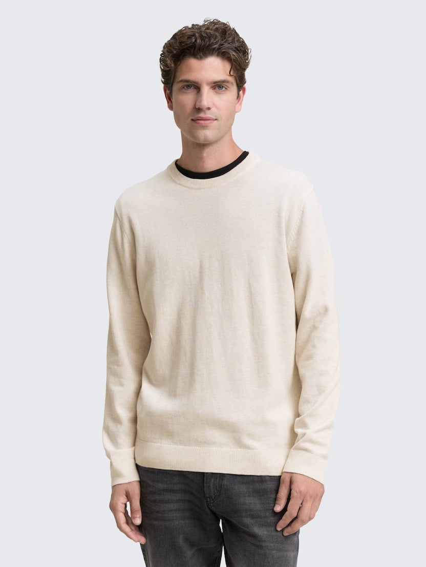 Pleteni džemper sa okruglim izrezom - Bež