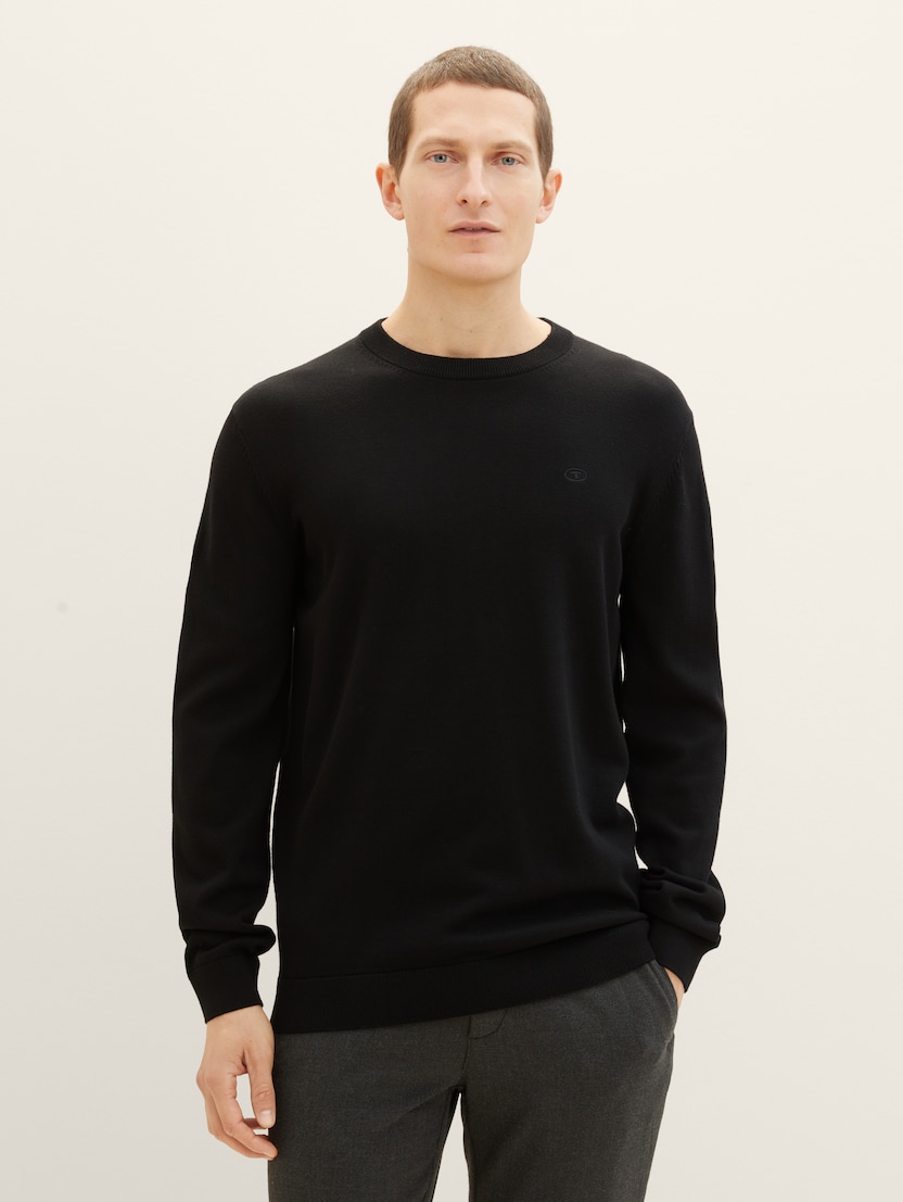 Pleten pulover z okroglim izrezom - Črna-1038426-29999