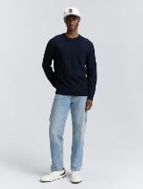 Pleteni džemper sa okruglim izrezom - Plava_1160329