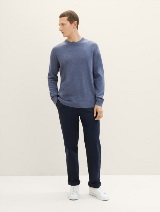 Pleten pulover z okroglim izrezom - Modra_5580100