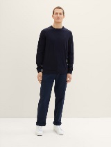 Pleteni džemper sa okruglim izrezom - Plava_9712171