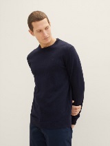 Pleteni džemper sa okruglim izrezom - Plava_9712171