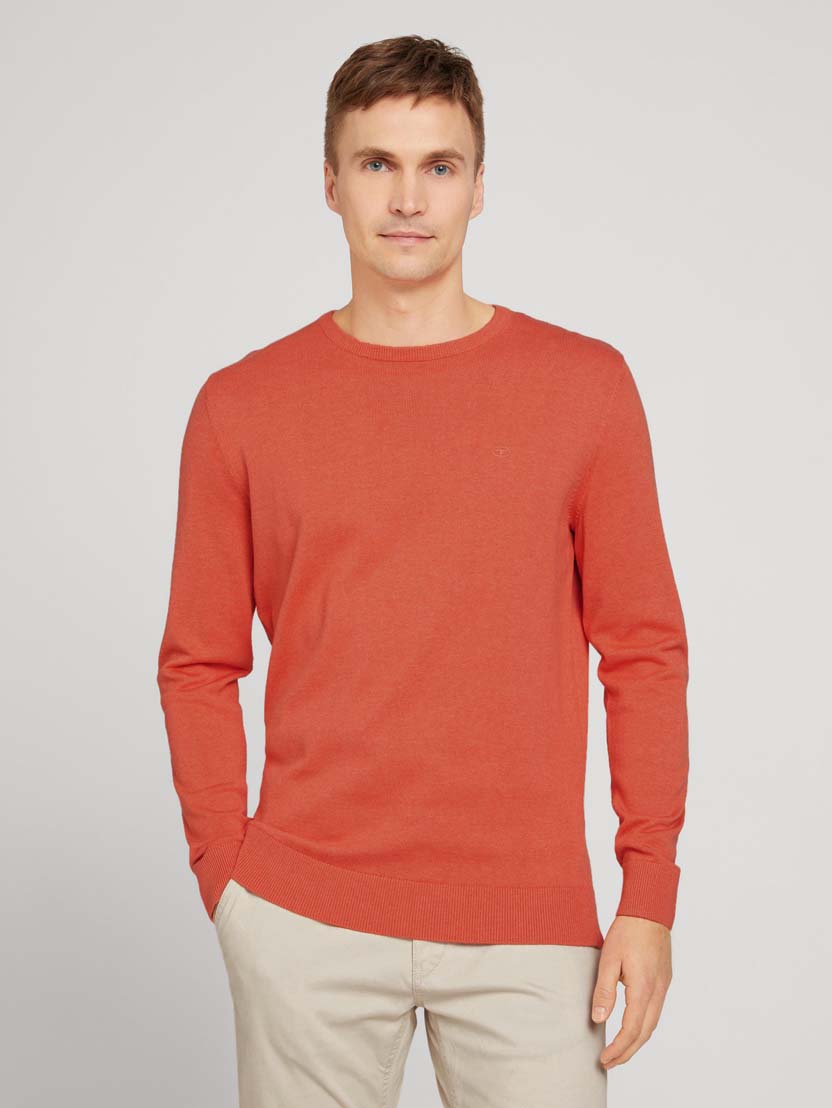 Pleten pulover z okroglim izrezom - Oranžna_1730058