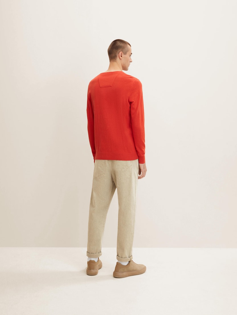 Pleten pulover z okroglim izrezom - Oranžna_695818