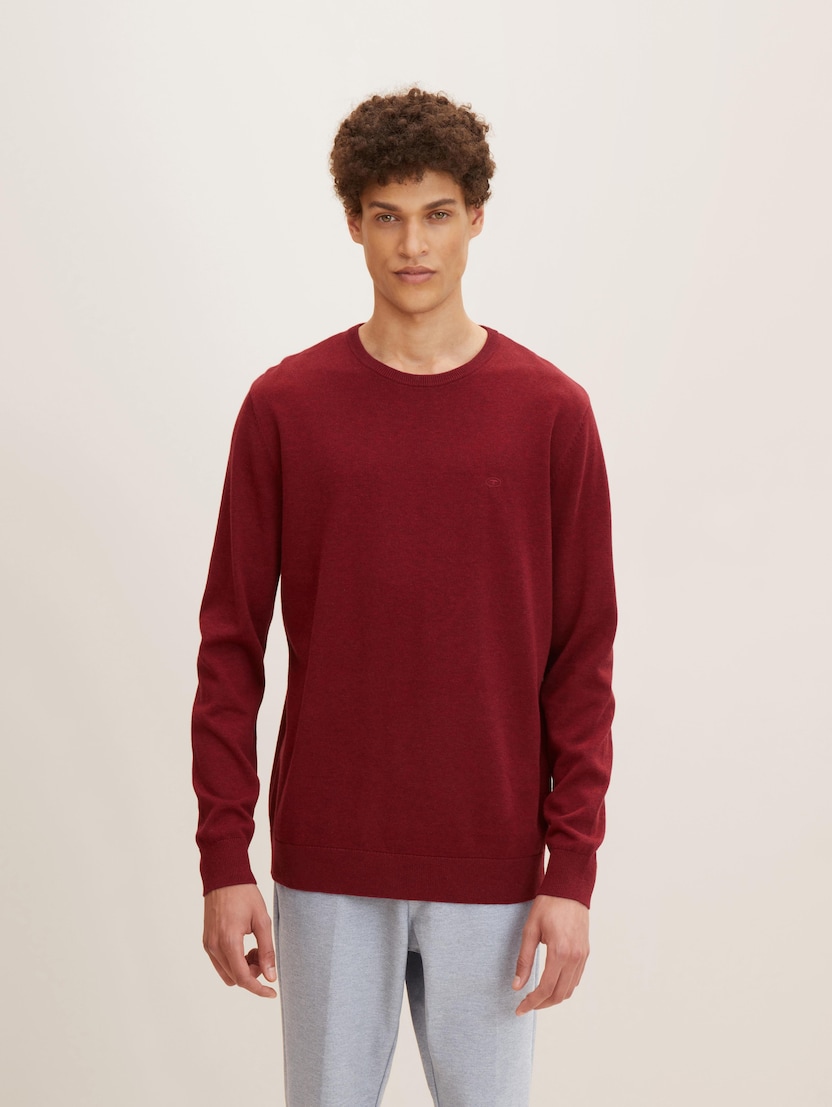 Pleten pulover z okroglim izrezom - Rdeča