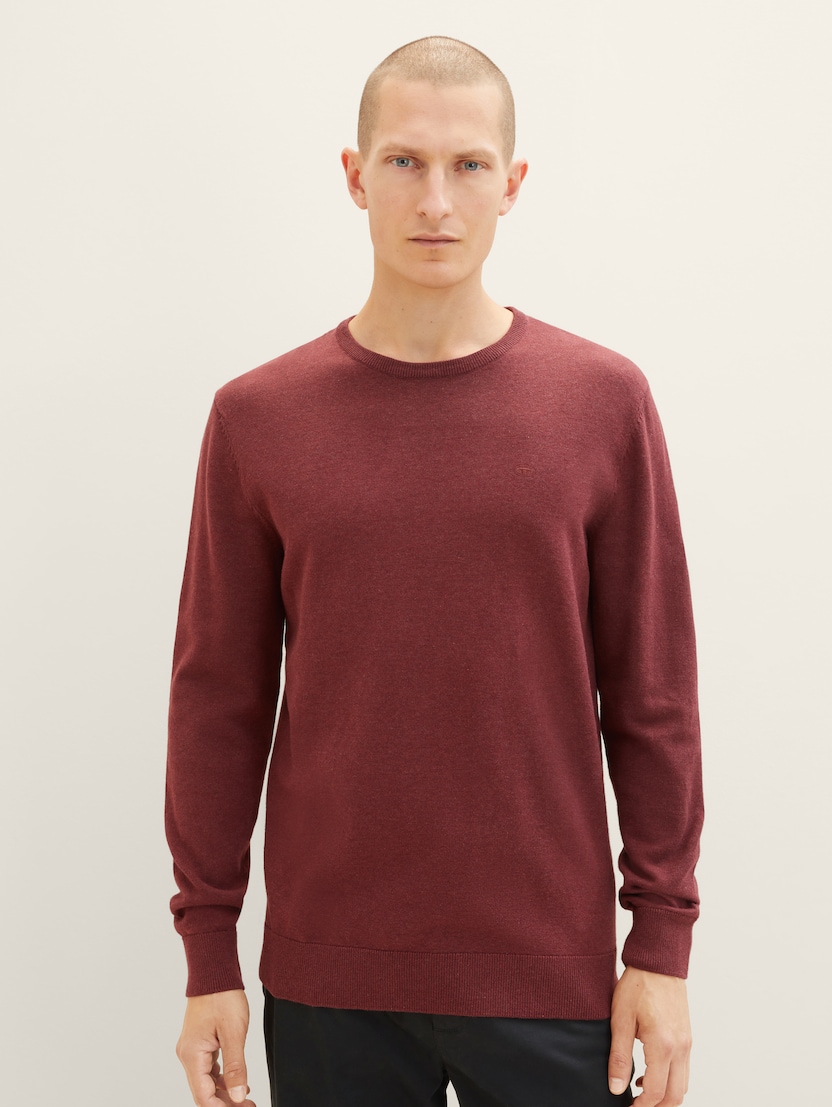 Pleten pulover z okroglim izrezom - Rdeča-1027661-32620