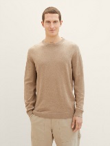Pleten pulover z okroglim izrezom - Rjava_2746628