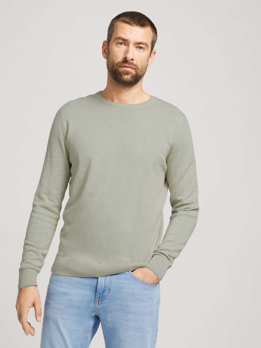 Pleten pulover z okroglim izrezom - Zelena-1027661-28927