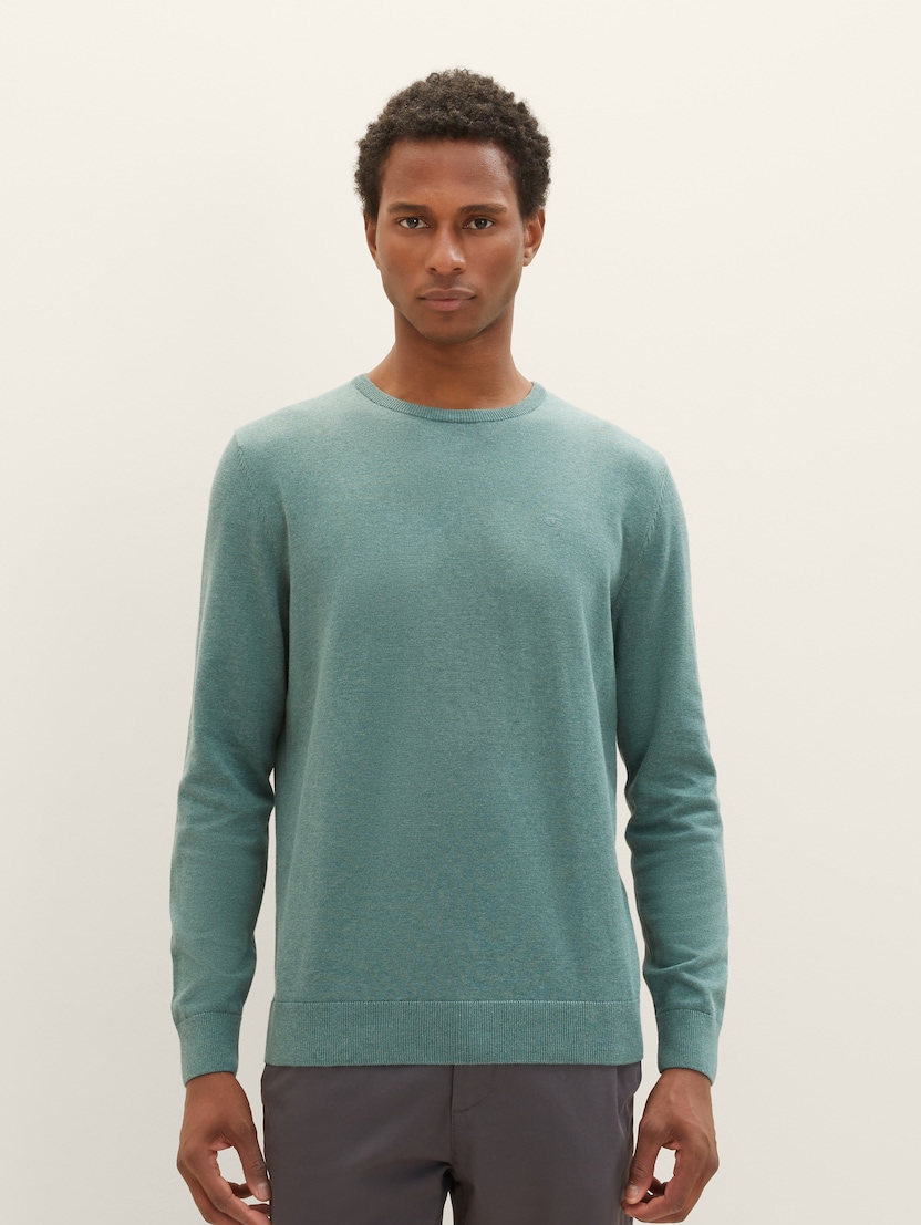 Pleten pulover z okroglim izrezom - Zelena-1027661-32619