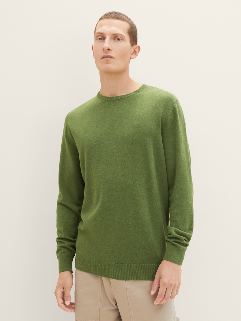 Pulover tricotat cu decolteu rotund - Verde-1027661-32719-16