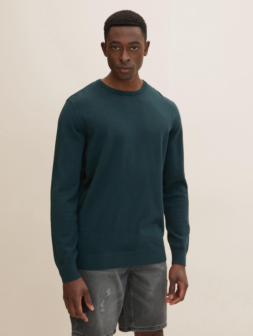 Pleten pulover z okroglim izrezom - Zelena