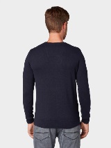 Pleten pulover z okroglim izrezom - Modra_9478687