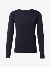 Pleten pulover z okroglim izrezom - Modra_9478687