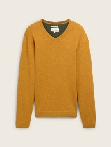 Pleteni džemper sa V-izrezom - Smeđa_2388661