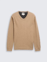 Pulover tricotat cu decolteu în V - Maro_5248014