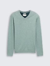 Pulover tricotat cu decolteu în V - Verde_6143072