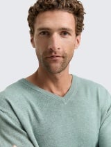 Pulover tricotat cu decolteu în V - Verde_6143072