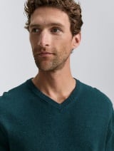 Pleteni džemper sa V-izrezom - Zelena_9933717