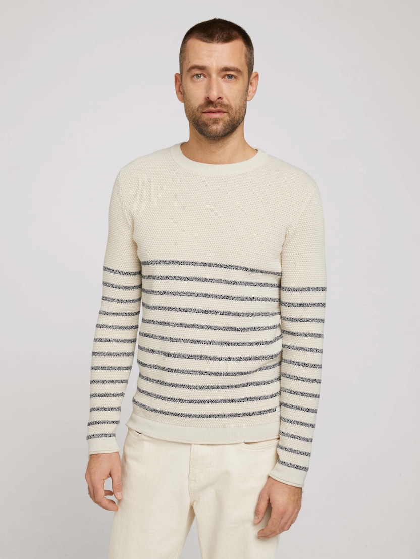 Pleten teksturiran pulover s črtastim vzorcem - Vzorec/večbarvna_7458091