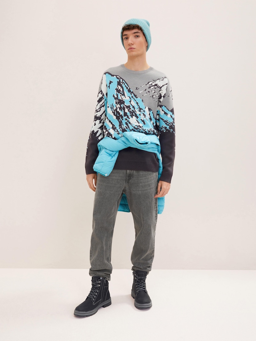 Pleteni pulover, ki je po celotni površini potiskan z žakarskim vzorcem - Vzorec/večbarvna_7186239