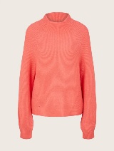 Pleteni pulover s stoječim ovratnim izrezom - Rdeča_4748910