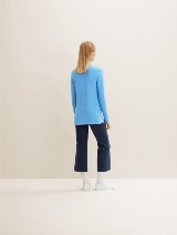 Pleteni pulover z dolgimi rokavi z okroglim izrezom - Modra_7305596