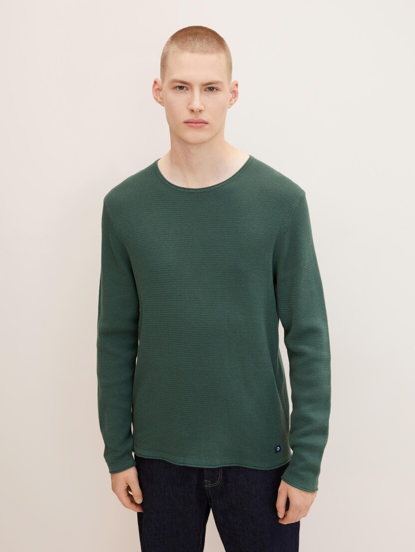 Pleteni pulover z dolgimi rokavi z okroglim izrezom - Zelena