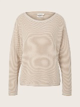 Pleteni pulover z ladijskim izrezom in teksturo - Bež_2380478