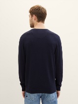 Pleteni pulover z V-izrezom - Modra_3151435