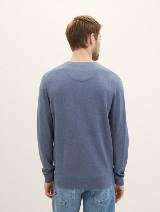 Pleteni pulover z V-izrezom - Modra_5463689