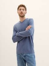 Pleteni džemper sa V-izrezom - Plava_5463689