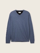 Pleteni pulover s V-izrezom - Plava_5463689