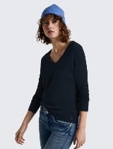 Pleteni pulover s V-izrezom - Plava_9053654