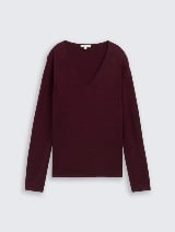 Pleteni džemper sa V-izrezom - Crvena_7812016