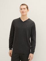 Pleteni pulover z V-izrezom - Siva_4045227