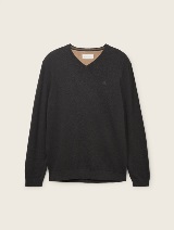 Pleteni pulover s V-izrezom - Siva_4045227