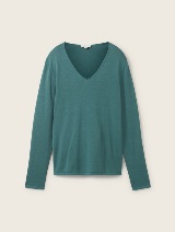 Pleteni pulover s V-izrezom - Zelena_5222218