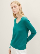 Pleteni džemper sa V-izrezom - Zelena_7655170