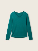 Pleteni džemper sa V-izrezom - Zelena_7655170