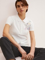 Polo majica iz pique tkanine s kratkimi rokavi in vzorcem - Bela_1877211