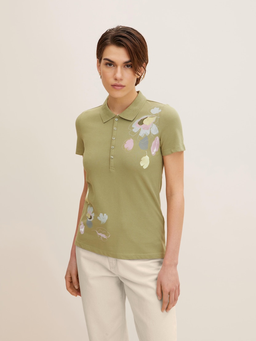 Polo majica iz pique tkanine s kratkimi rokavi in vzorcem - Zelena